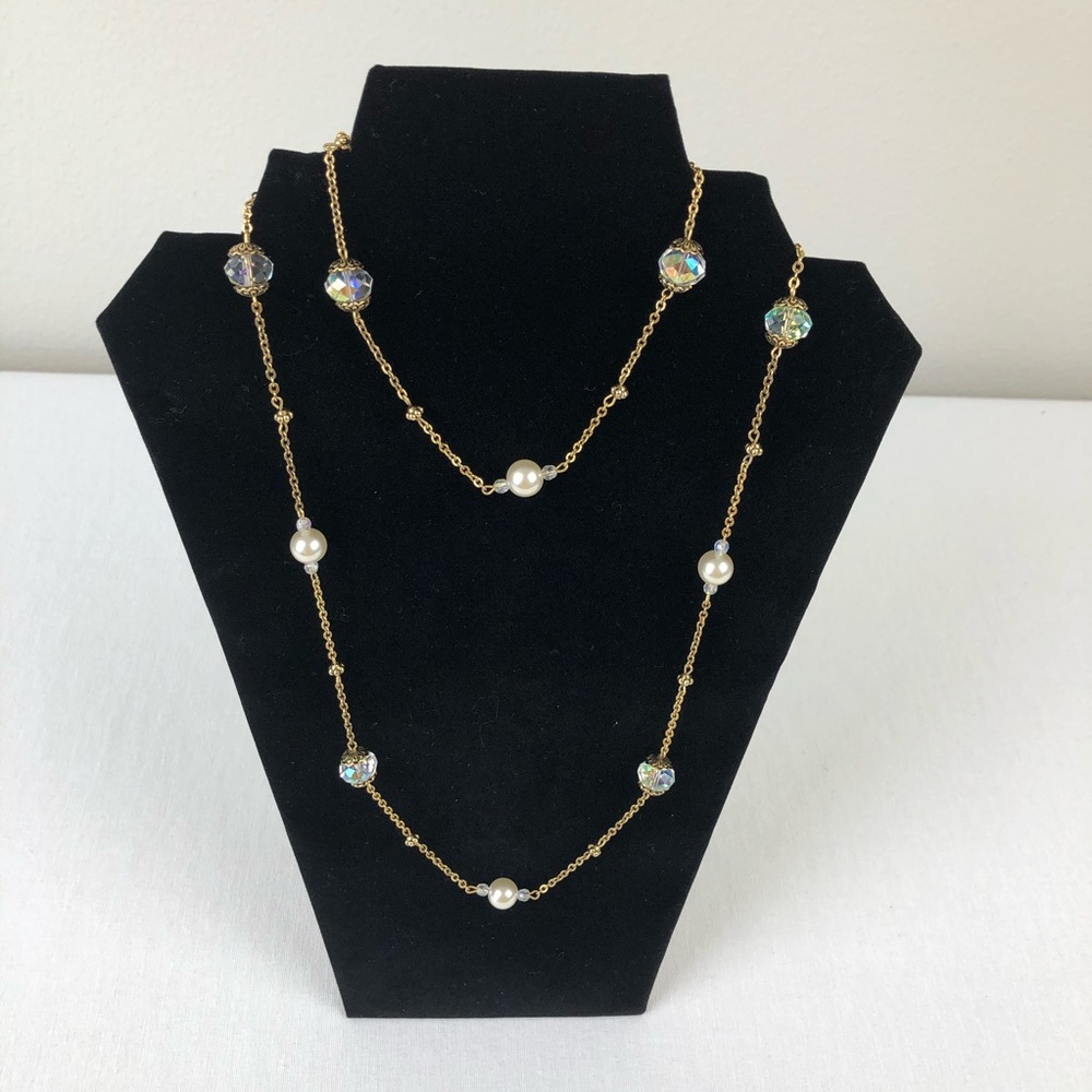 Premier Designs “Resilient” Necklace Pearl Crystal Gold Fashion Jewelry